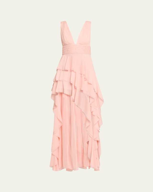 Holly Asymmetric Ruffle Maxi Dress
